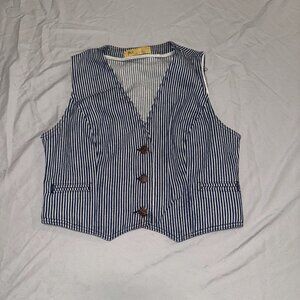 Vintage H.I.S Denim Pinstripe Vest with Brass Buttons - Small